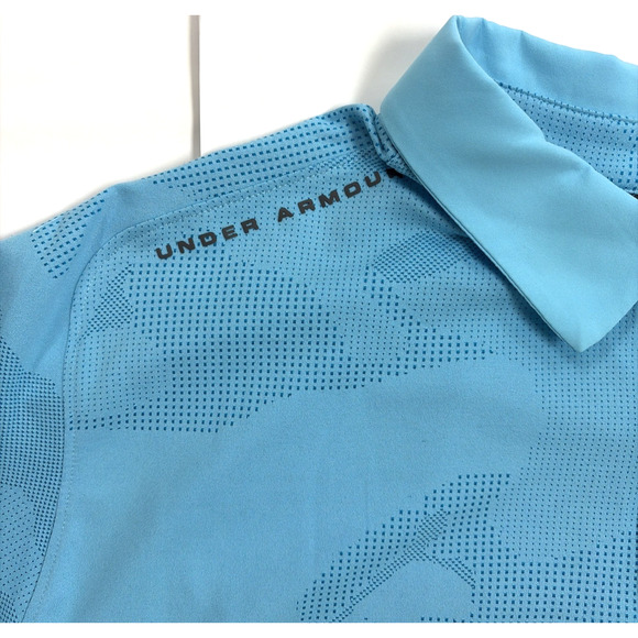 Under Amour Polo Golf Shirt Mens 2XL Heatgear Light Blue Camouflage Mesh - Picture 4 of 8